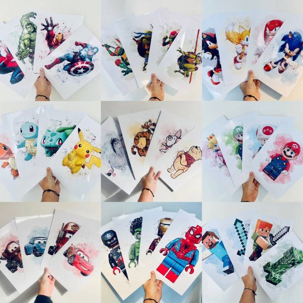 4 x themed A4 watercolour print set