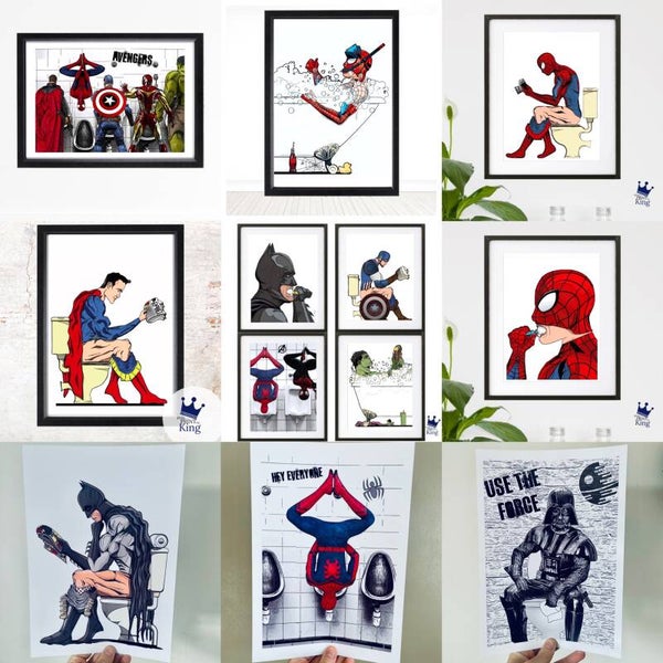 Marvel superhero & Star Wars themed bathroom print