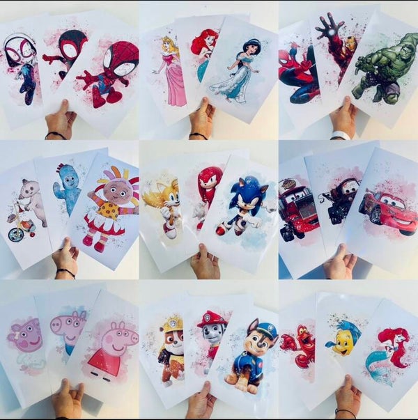 3 x A4 character watercolour print set