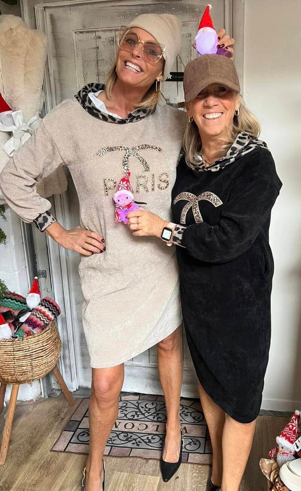 Jurkjes in fluweel-look wit, taupe en zwart