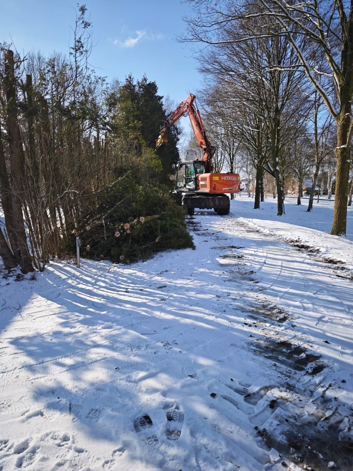 Maschineneinsatz bei Gehölzarbeiten im Winter