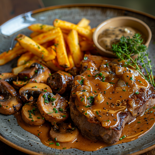 Angus biefstuk Champignons gebakken