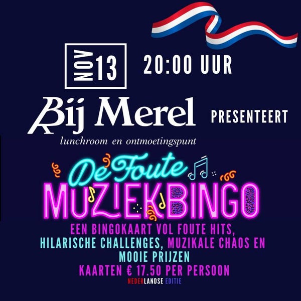 Foute MuziekBingo NL Editie vrijdag 13 november Bij Merel in Oirschot