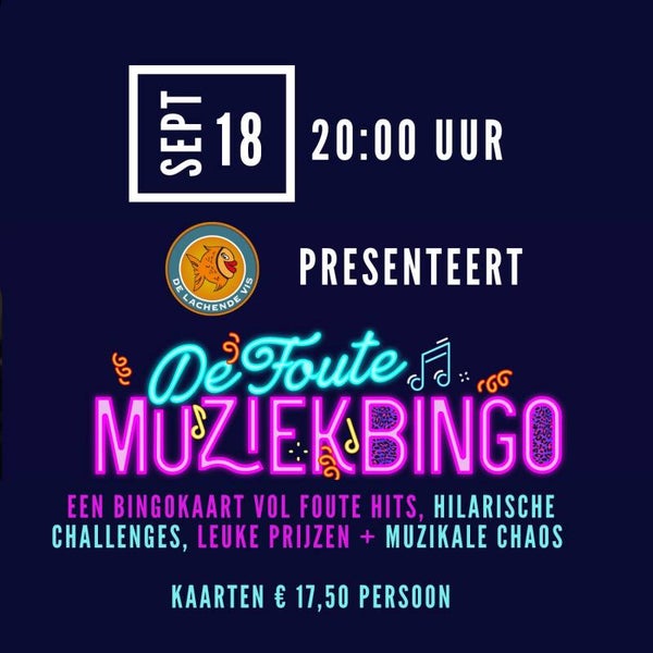 Foute MuziekBingo 18 september 20:00 uur De Lachende Vis 's Hertogenbosch
