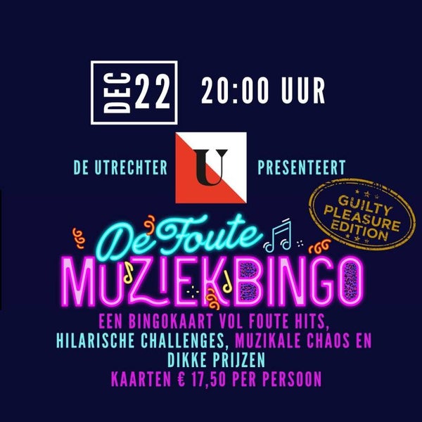Foute MuziekBingo 22 december 20:00 uur de Utrechter | Utrecht