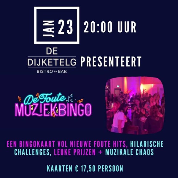 Foute MuziekBingo 23 januari 20:00 uur Restaurant Dijketelg Papekop