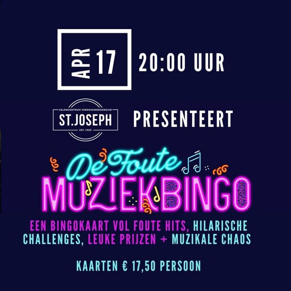 Foute MuziekBingo 17 april 20:00 uur Sint Joseph Montfoort