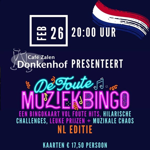 Foute MuziekBingo 26 februari 20:00 uur Cafe Zalen Donkenhof | Wouw
