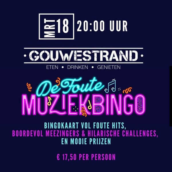 Foute MuziekBingo 18 maart 20:00 uur Gouwestrand | Gouda