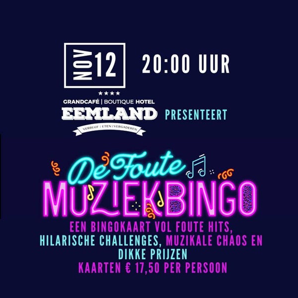 Foute MuziekBingo 12 november 20:00 uur Grandcafé Eemland Eemnes