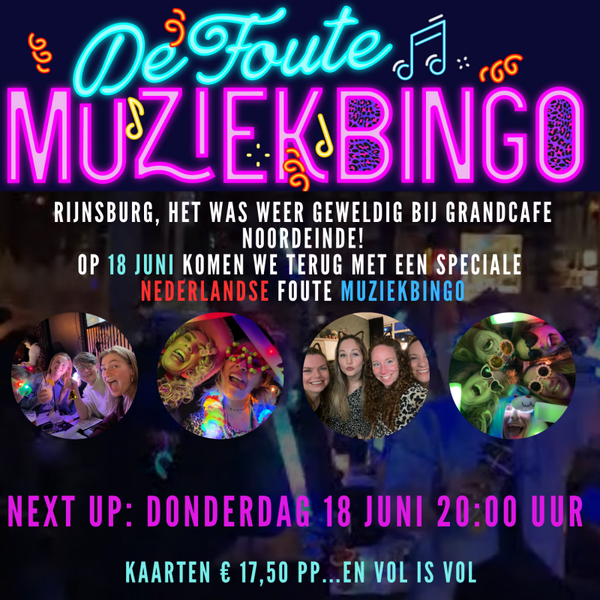 Foute MuziekBingo 18 juni 20:00 uur Grand café Noordeinde Rijnsburg