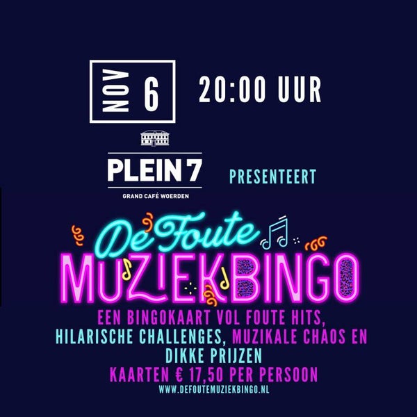 Foute MuziekBingo 6 november 20:00 uur Plein 7 Woerden