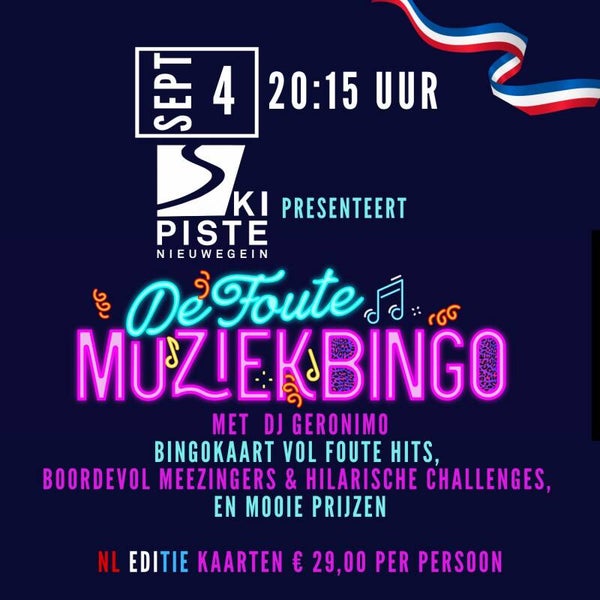 Foute MuziekBingo 4 september 20:15 uur Skipiste Nieuwegein