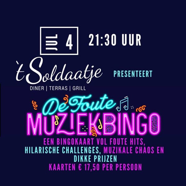 Foute MuziekBingo 4 juli 21:30 uur 't Soldaatje Voorhout
