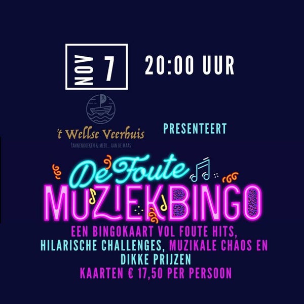 Foute MuziekBingo 7 november 20:00 uur 't Wellse Veerhuis | Well