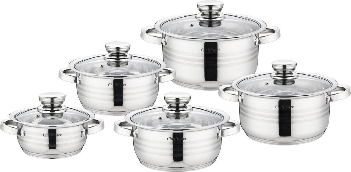 Cheffinger Home 10-delige RVS Pannenset