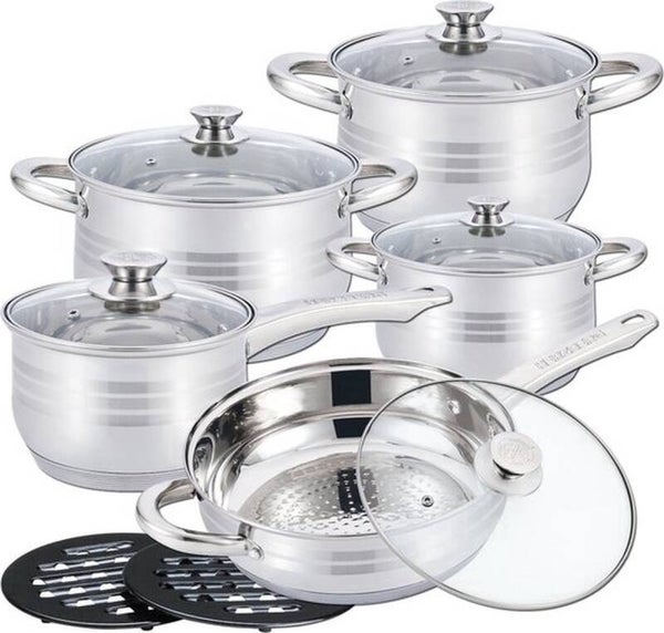 Cheffinger Pannenset - 12-delig - Zilver - RVS