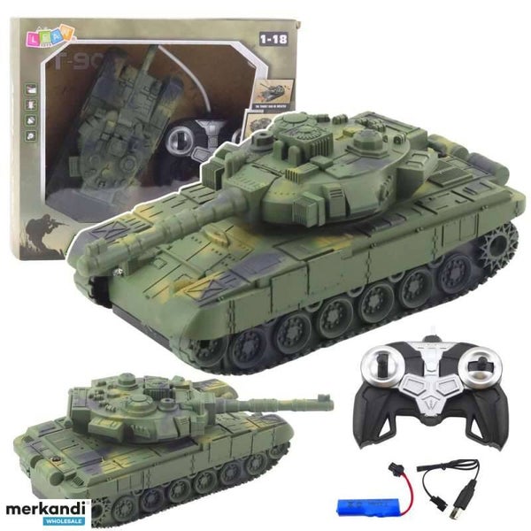 RC-tank T90, op afstand bestuurbare militaire tank, met licht en geluid, groene kleur, schaal 1:18