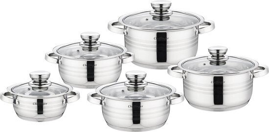 Cheffinger Kookpannen - Pannenset inductie 10-delig - Glazen Deksel - RVS