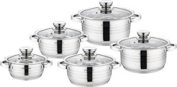 Cheffinger Kookpannen - Pannenset inductie 10-delig - Glazen Deksel - RVS