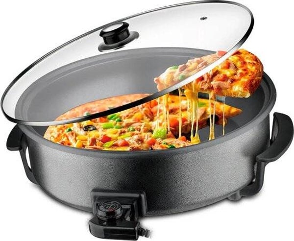 Cheffinger Elektrische Pizza Pan - 42cm - 1500W - Elektrische Hapjespan - Zwart