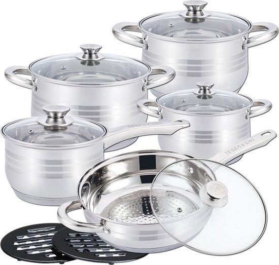 Cheffinger Pannenset - 12-delig - Zilver - RVS