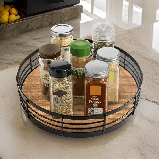 Cheffinger Draaiplateau - 26cm - Keuken Organizer - Keukenrek - kruidenrek - Roteerbaar - Zwart - Hout