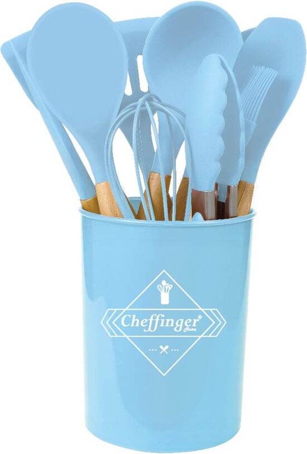 Cheffinger Keukengerei Set met Houder - 12-delig - Blauw