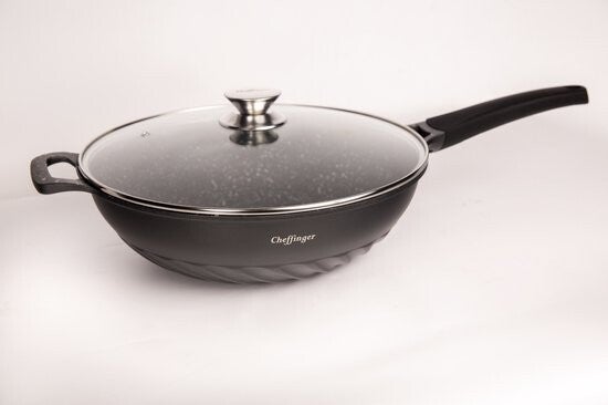 Cheffinger Home 32cm Wokpan met Deksel - Marmer Coating