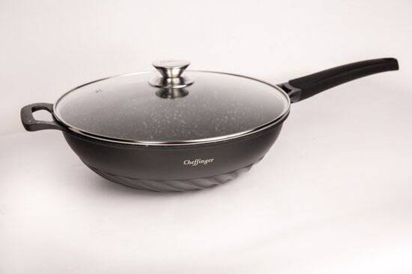 Cheffinger Home 32cm Wokpan met Deksel - Marmer Coating