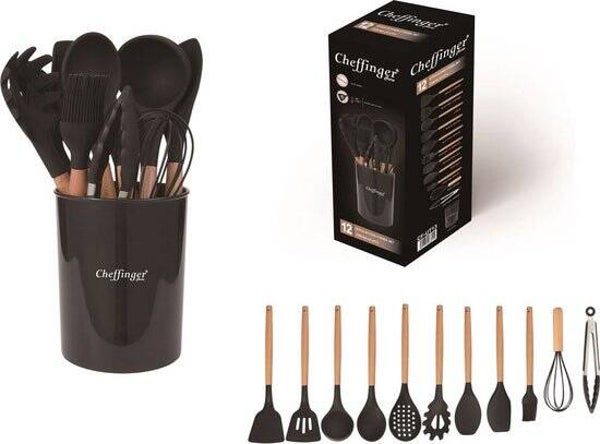 Cheffinger Keukengerei Set met Houder - 12-delig - Zwart