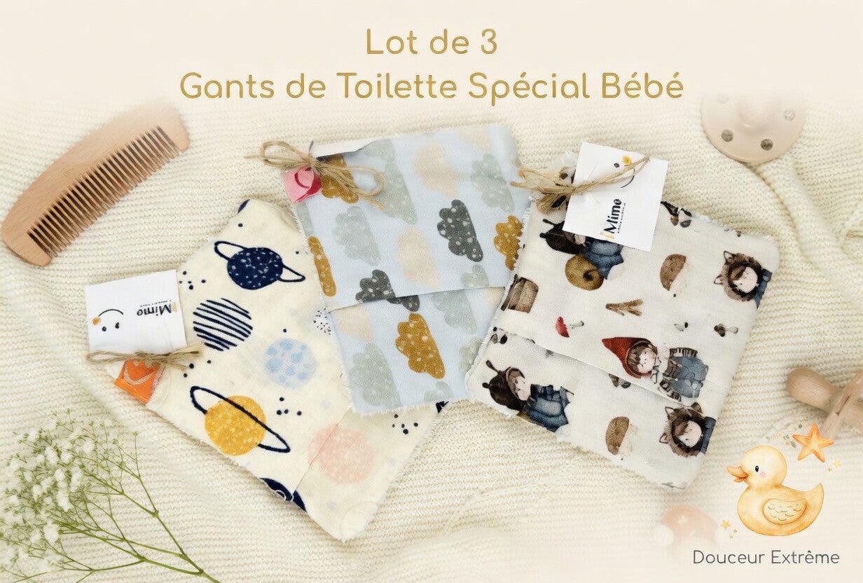 Lot de 3 gants de toilettes bébé