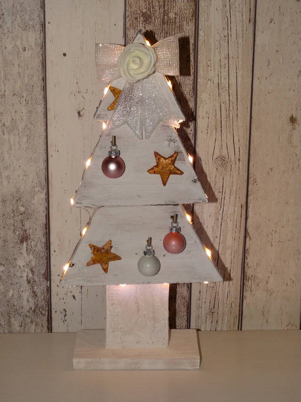 Houten kerstboom met verlichting H40cm B20cm