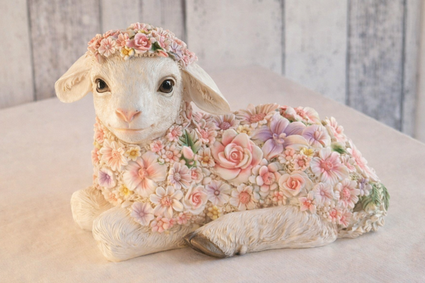 C&E Decoratie Beeld Schaap Romantic Flowers Wit-Roze
