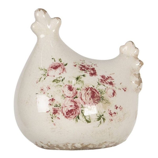 C&E Decoratie Kip met bloemen - Beige keramiek
