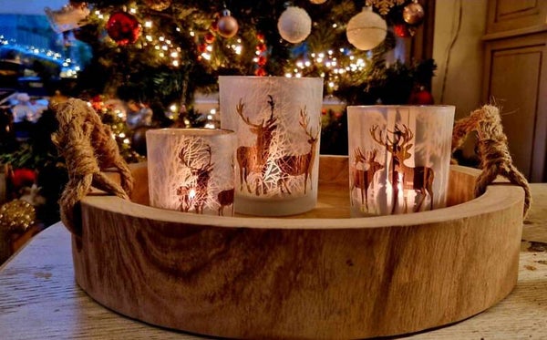 C&E Theelichthouder Set van 3 Wit Goudkleurig Glas Waxinelichthouder met hertjes