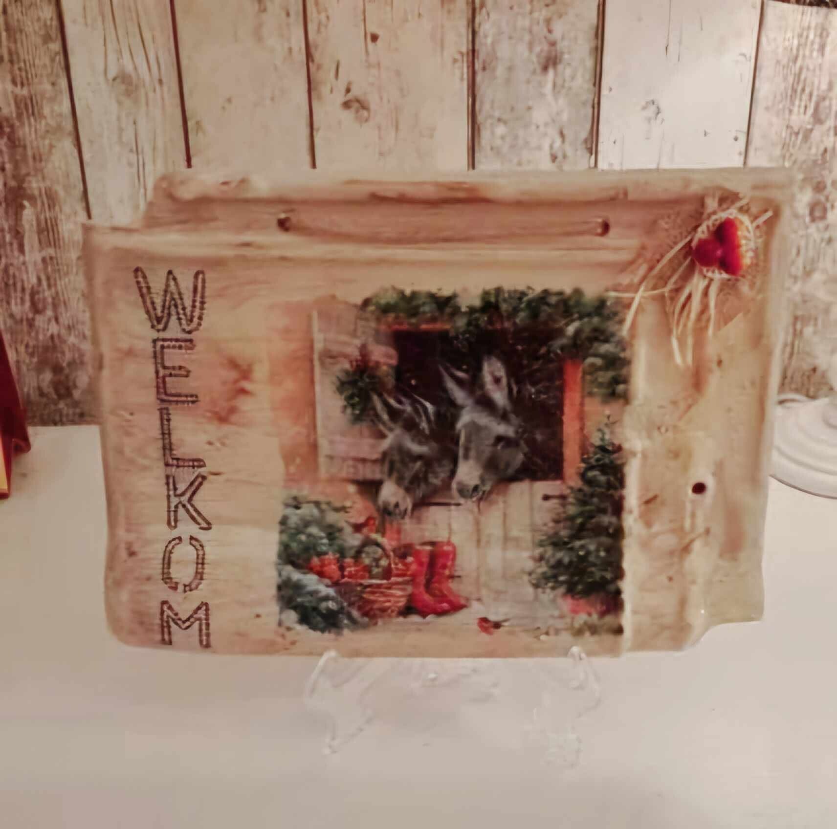 HM Decoratieve Dakpan met Kerstafbeelding "2 ezeltjes"