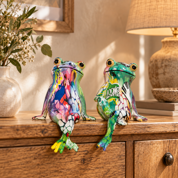 GI Streetart kikker – kleurrijke randzitter – 17 cm