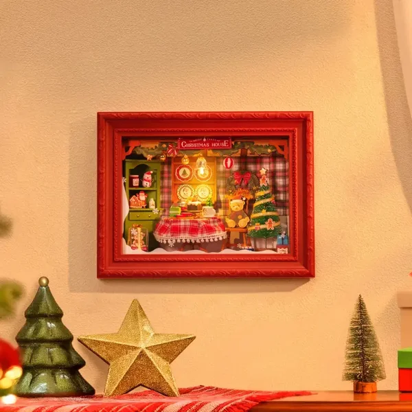 IC Robotime Rolife Christmas Eve Party – Miniatuur kerstscène in rode lijst