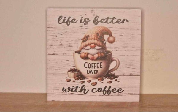 RK Prachtig decoratief houten blokje voor koffieliefhebbers