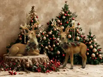 LG Herten met krans 13,50cm + 10,5cm (2 stuks)