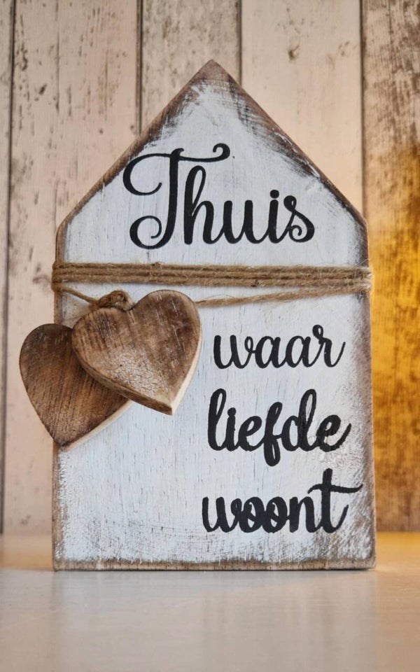 WA Houten huisje touw hart "Thuis is waar liefde woont"