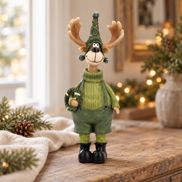 WU Grappige eland in groene winteroutfit – 20 cm