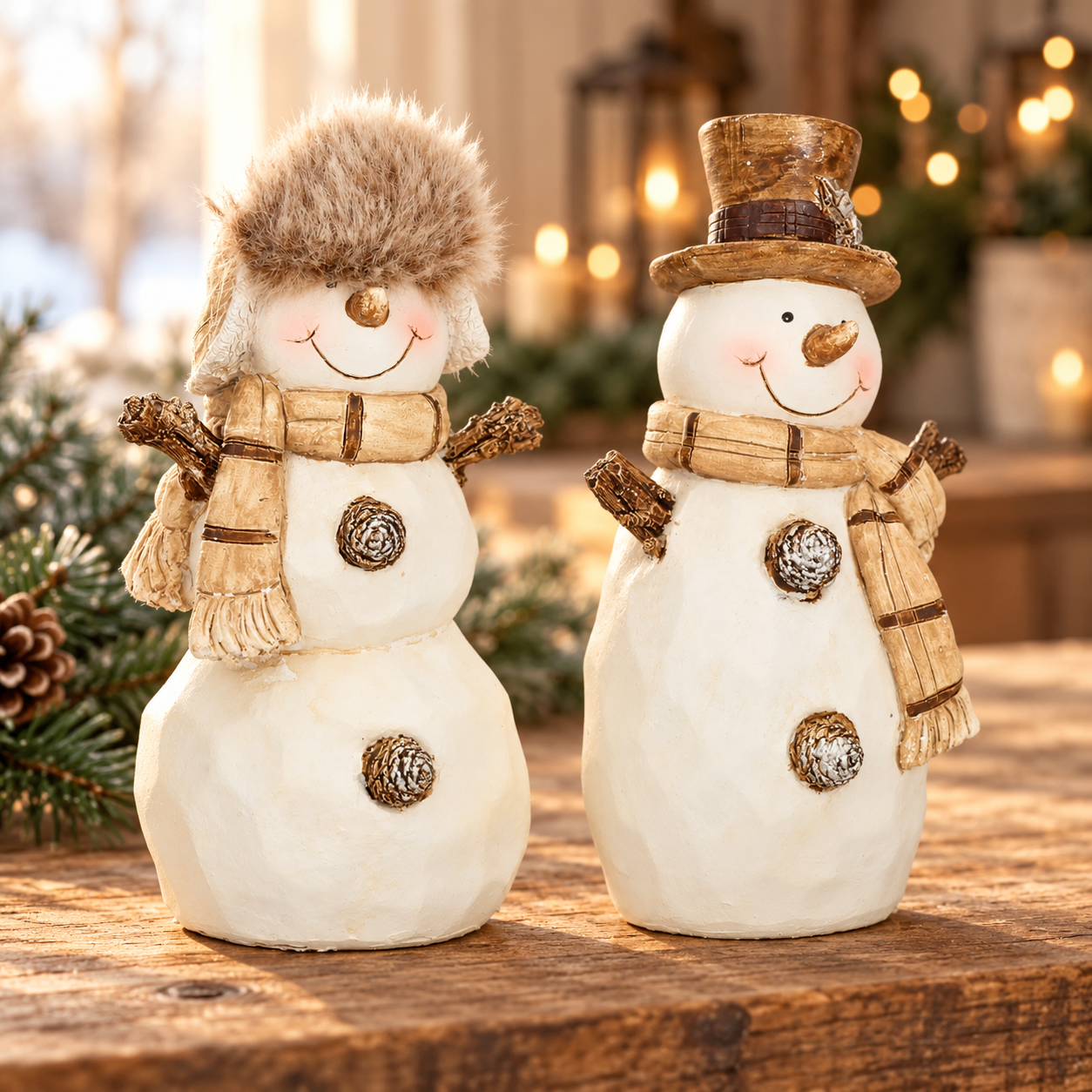 WU Sneeuwmannen met muts en hoed – set van 2 – 13 cm