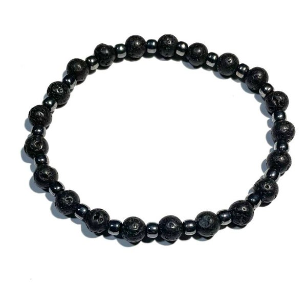 Lava/ hematiet armband