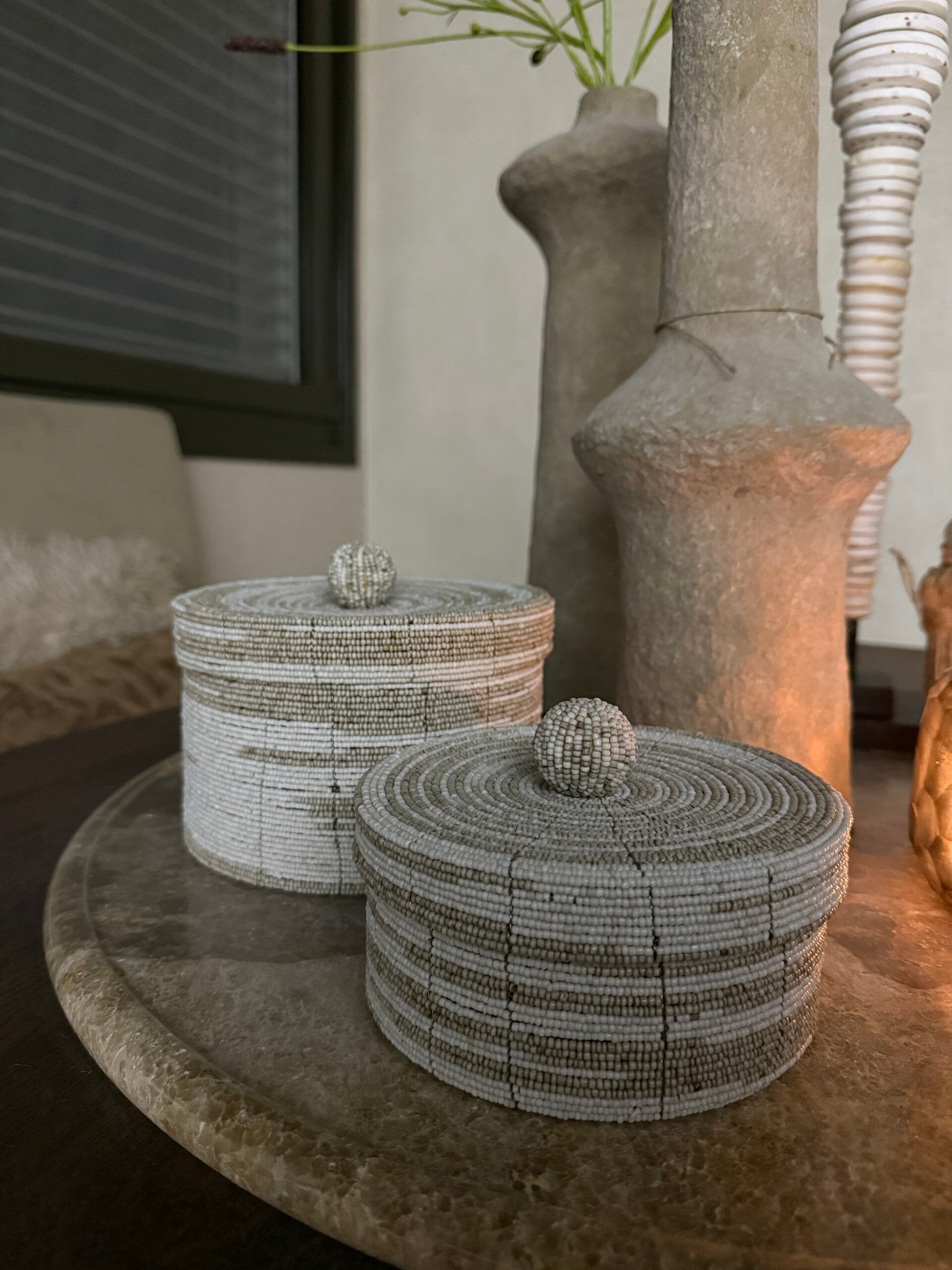 Kralen mand rond beige | Maat M