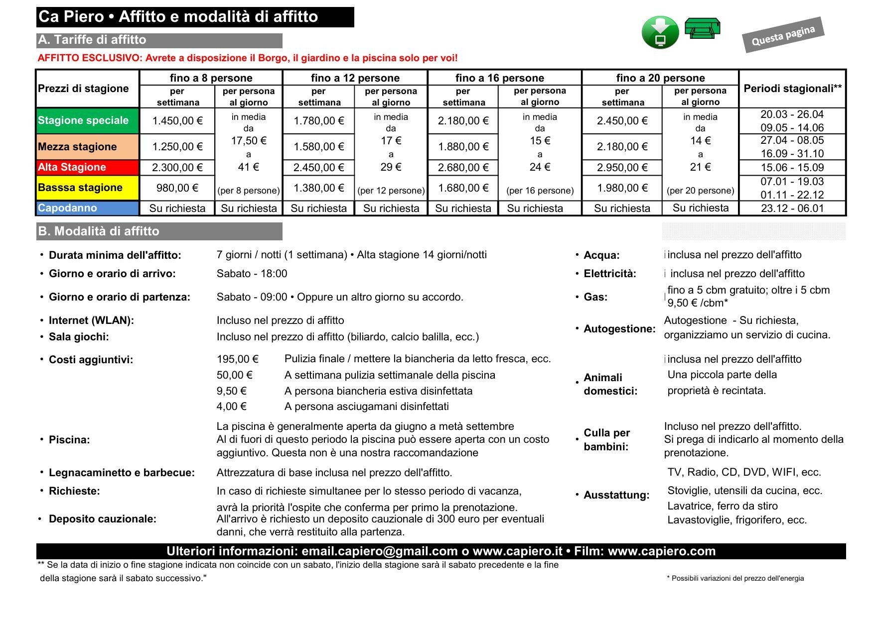 Casa vacanze Ca Piero • Prezzi e condizioni