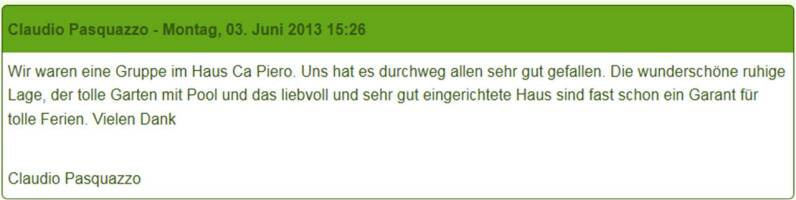 Inserimento nel libro degli ospiti di Ca Piero, la casa vacanze tra Toscana, Umbria e Adriatico