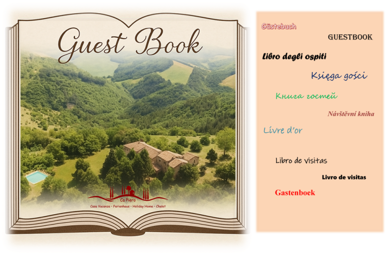 Libro degli ospiti della casa vacanze Ca Piero, Italia • Gästebuch Ferienhaus Ca Piero, Italien • Guestbook holiday home Ca Piero, Italy
