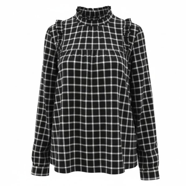 Blouse à carreaux & volants - CAMAÏEU - noir & blanc